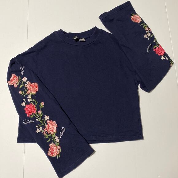 Women's Crop Top Floral Embroidered Flare Long Sleeve XS Lightning 100% Cotton - Picture 7 of 11